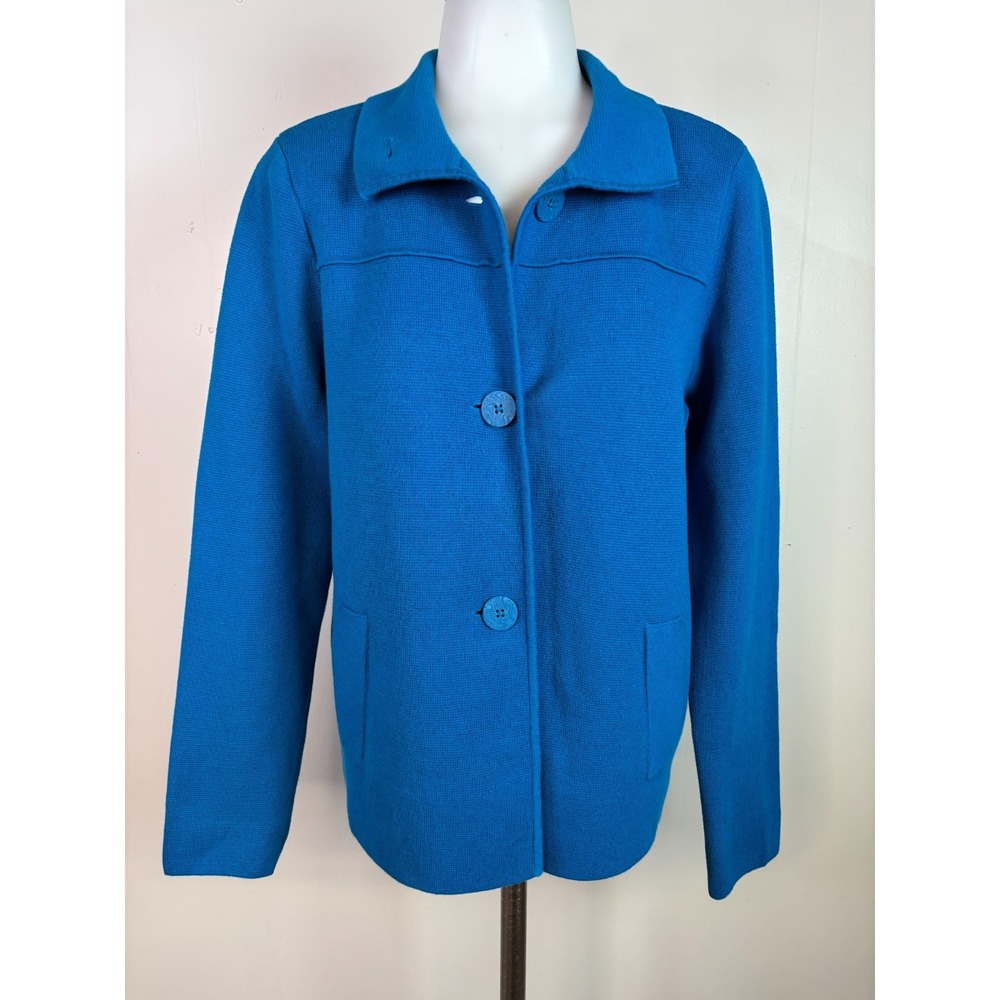Talbots Cardigan Medium Blue Button-Front Collared 100% Cotton Sweater Women's